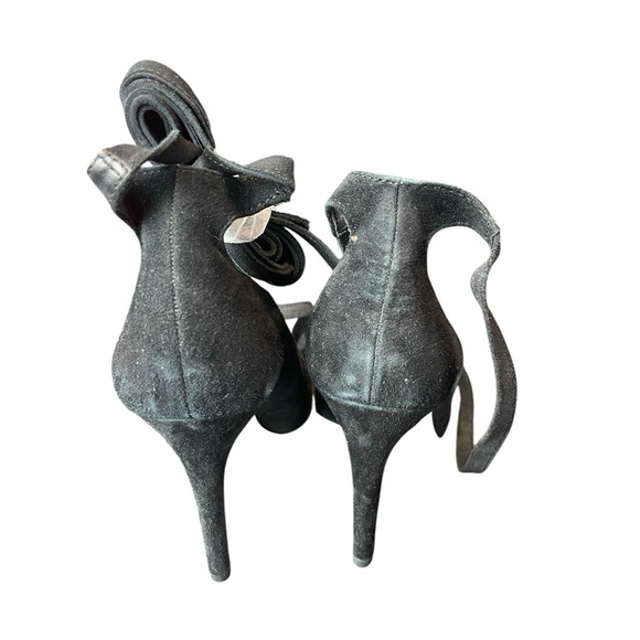 BCBG Ellah Black Sueded Lace Up Stiletto Pumps Women Size 7 Almond Toe NWT Y2K - Picture 5 of 9